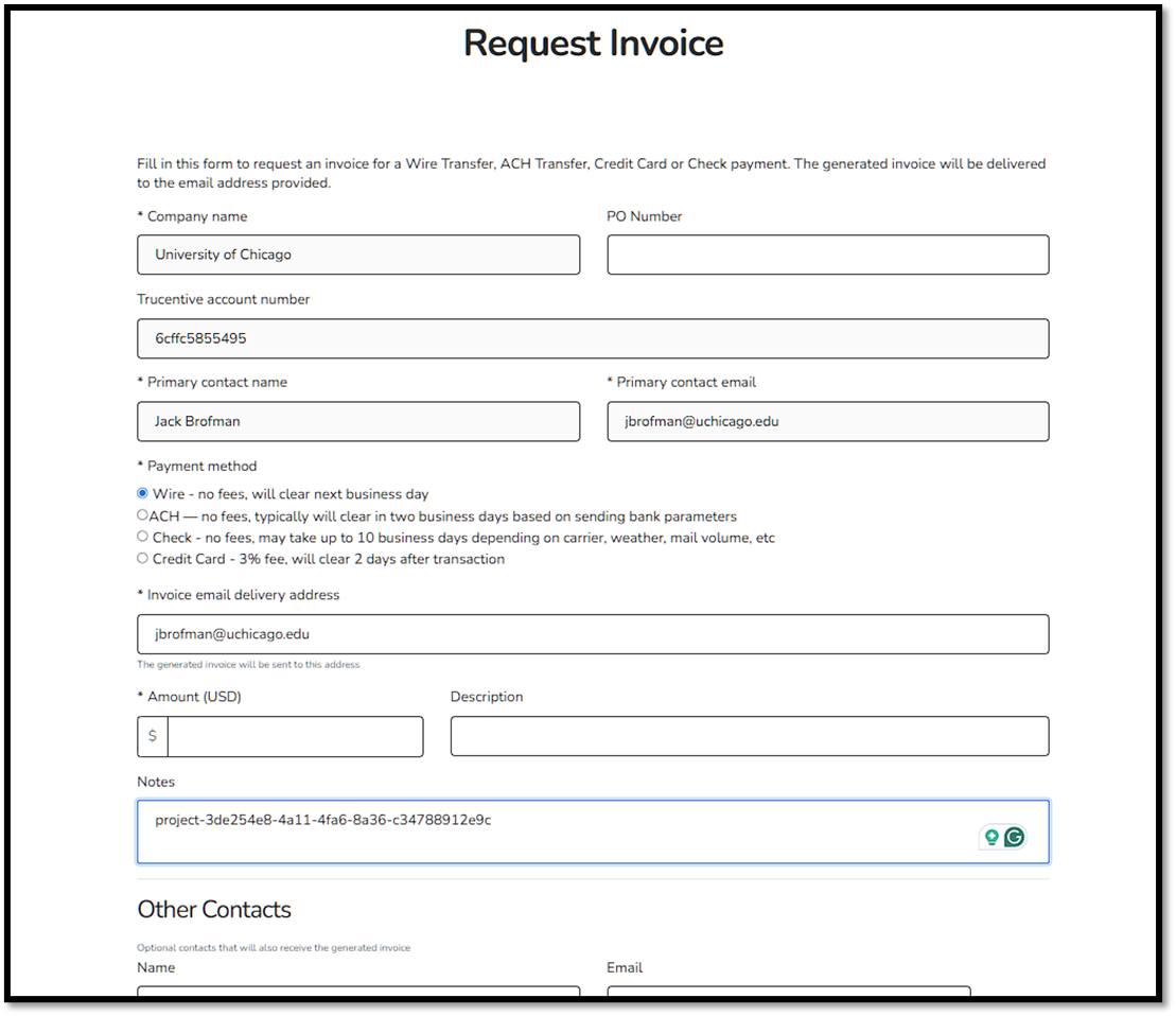 Request an Invoice
