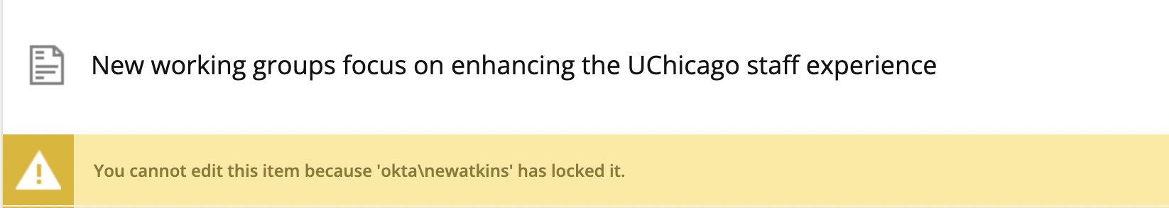 Unable to Edit Item Warning Pop-up