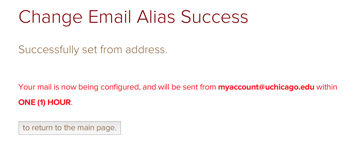 Email alias change success page