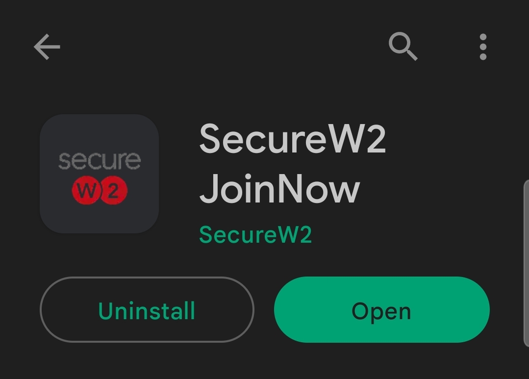 SecureW2 JoinNow Open screen