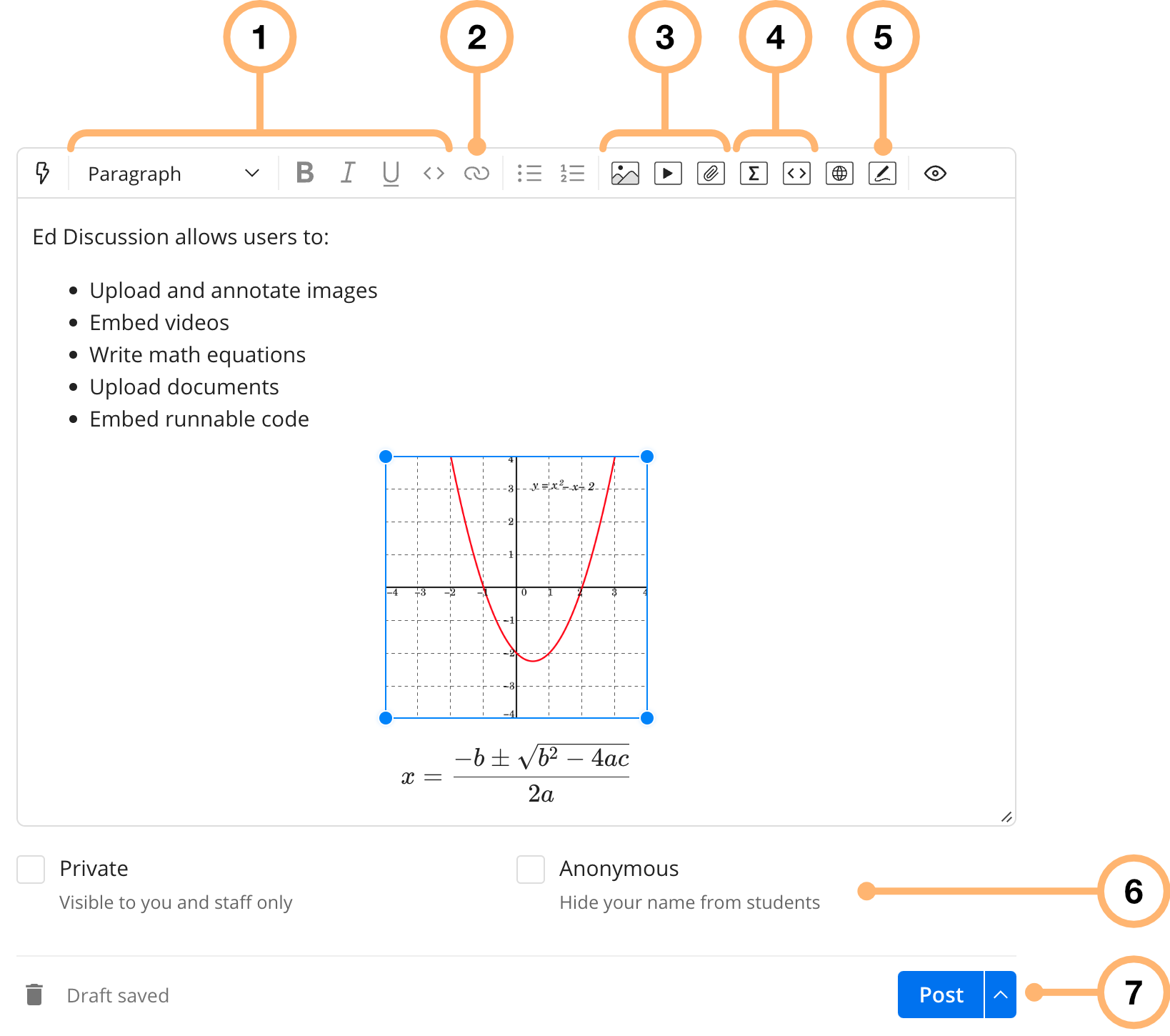 A screenshot of the content editor, highlighting a number of key features