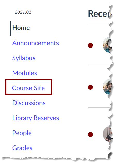 Menu to Choose a Course Site