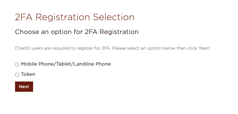 2FA Registration Selection