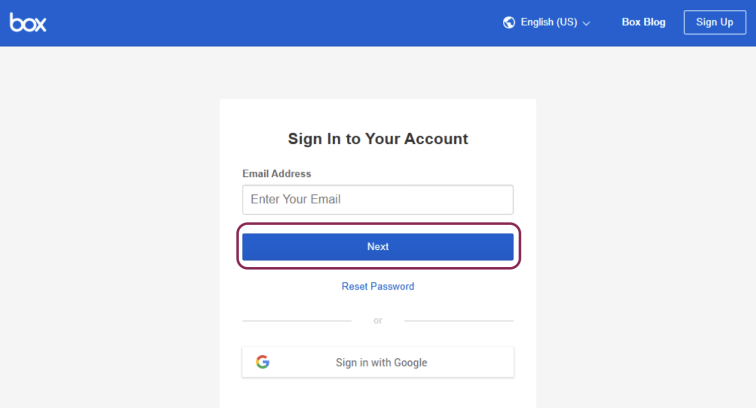 Box login form