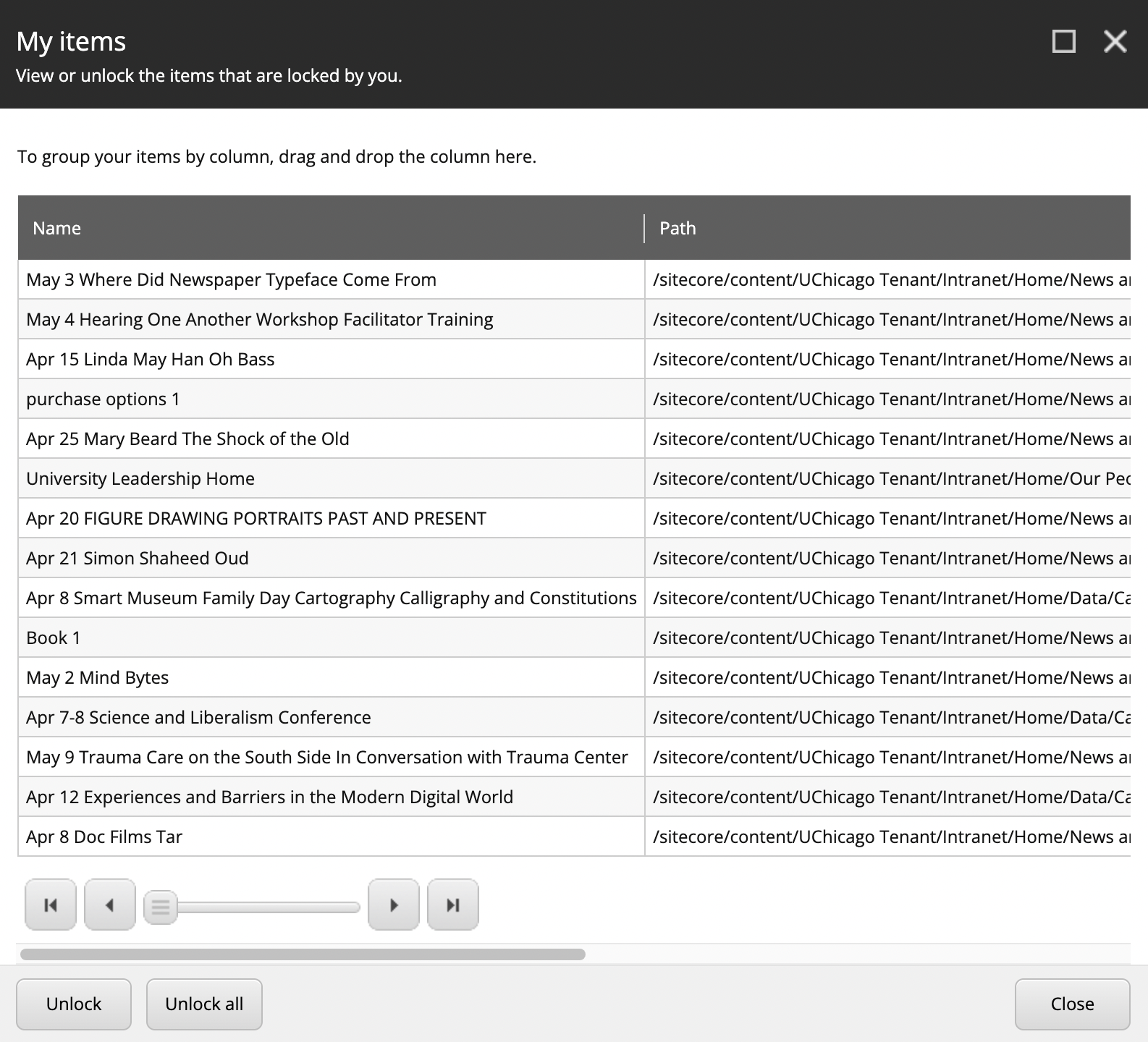 Sitecore My Items dialogue box