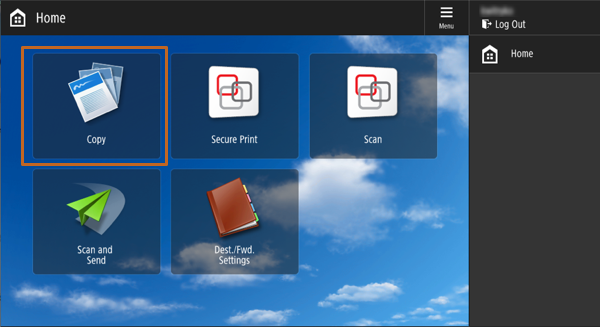 Canon MFP home screen with functions
