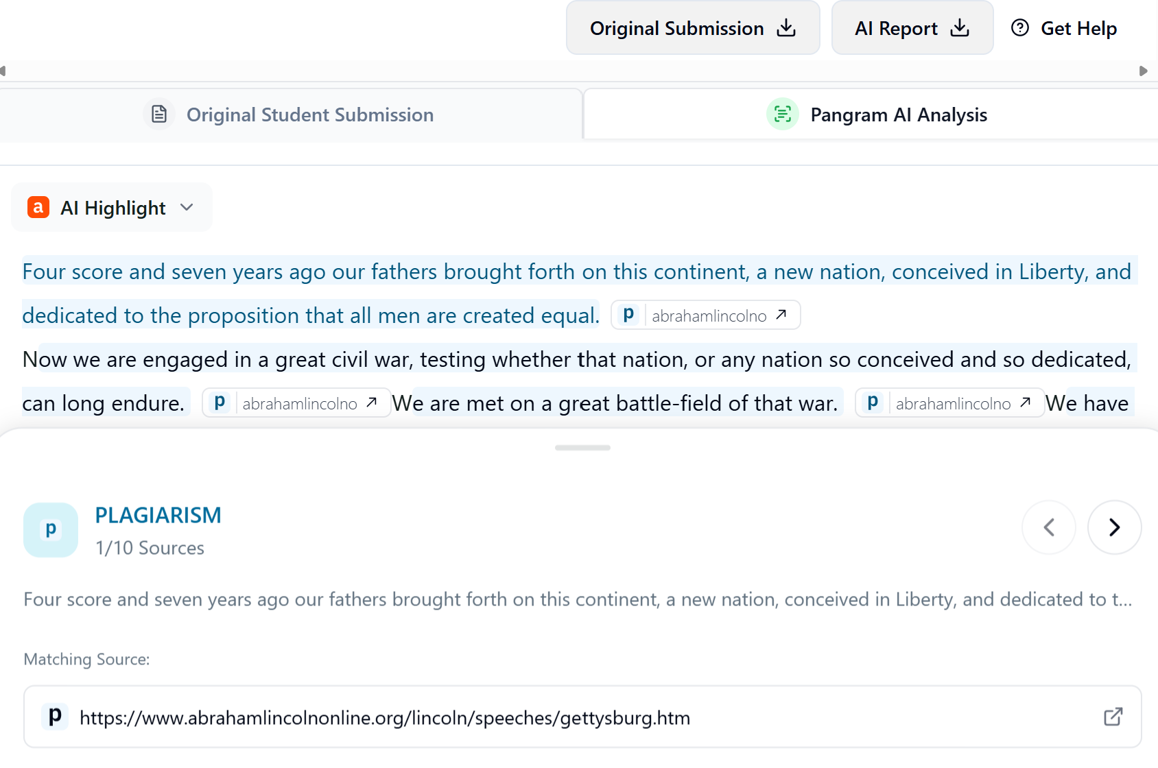 Plagiarism report in SpeedGrader