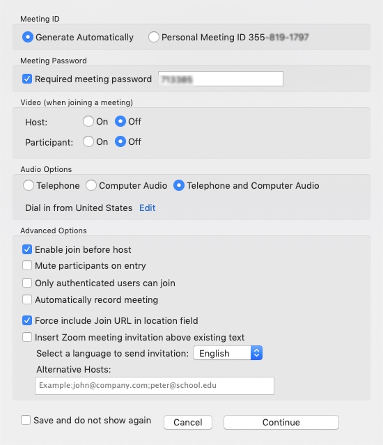 Zoom Meeting Options