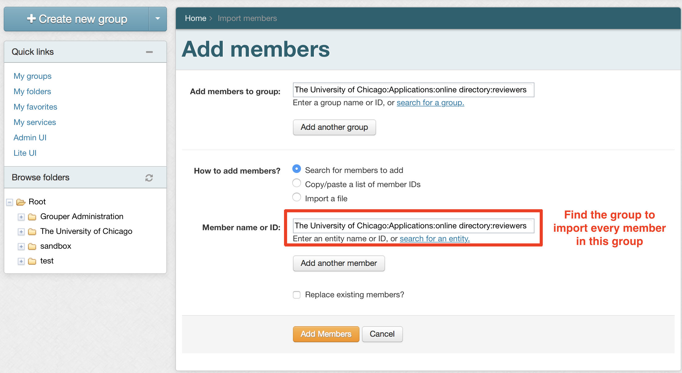 Import a pre-existing group