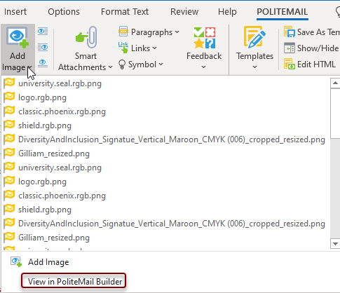 Add Images -View in PoliteMail Builder