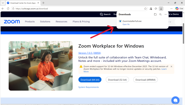 ZoomInstallerFull download completion in browser
