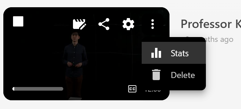 Panopto video thumbnail with Stats option selected
