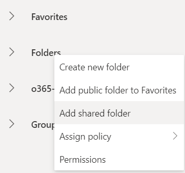 Add shared folder option highlighted