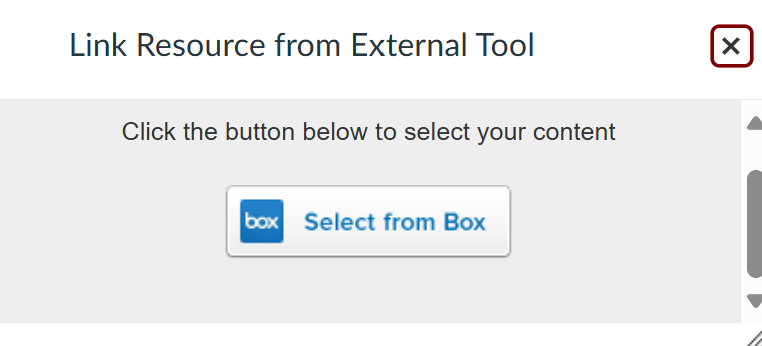 Dialog box for selecting Box content